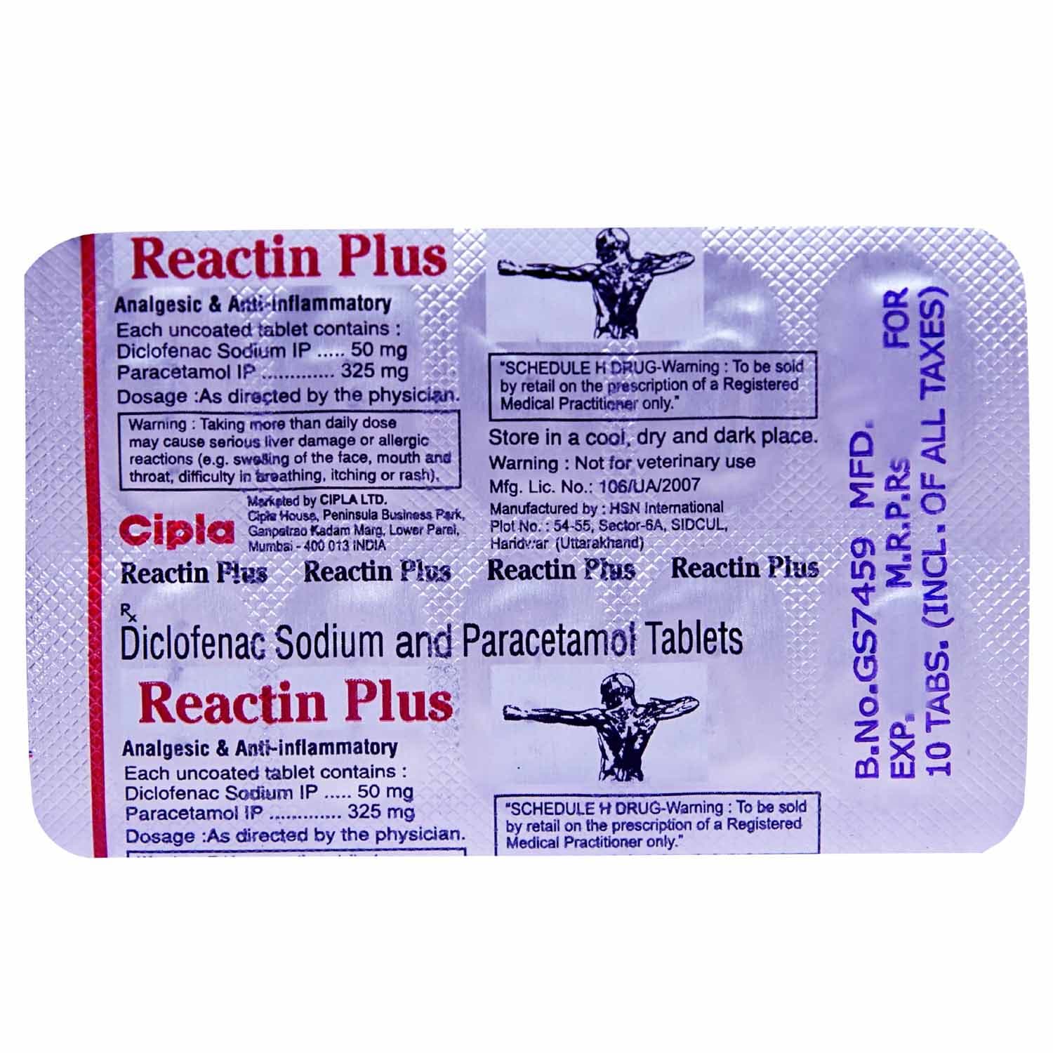 Reactin Plus 50mg/325mg Tablet 10s