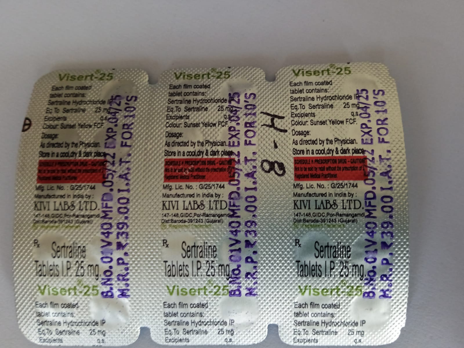 Visert 25mg Tablet 10s