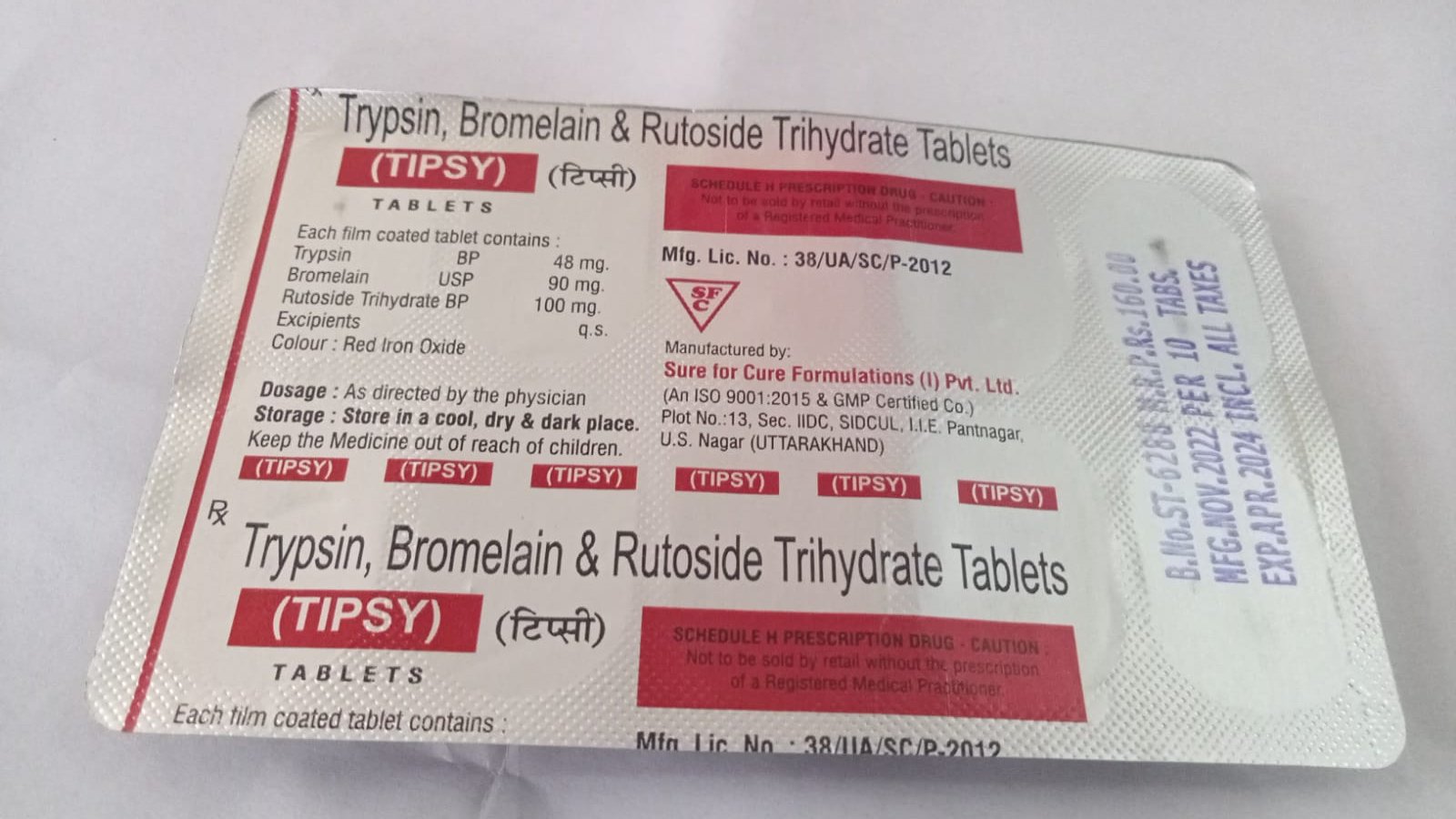 Tipsy 90mg/48mg/100mg Tablet 10s