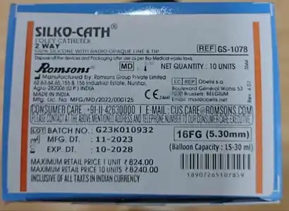 Romsons Silicone Foley Balloon Catheter 16 FG 1s