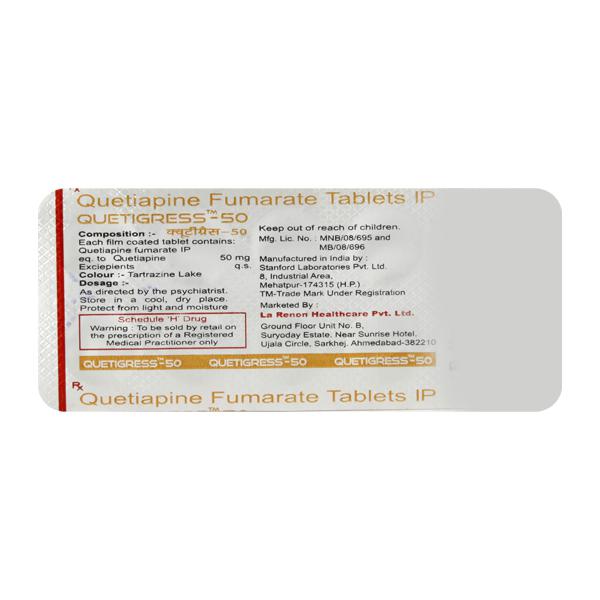 Quetigress 50mg Tablet 10s