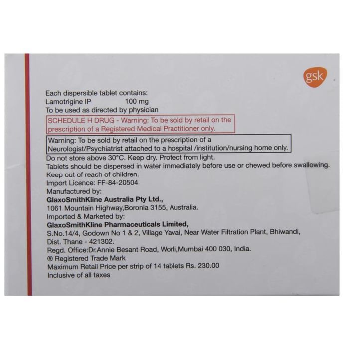 Lamictal 100mg Tablet DT